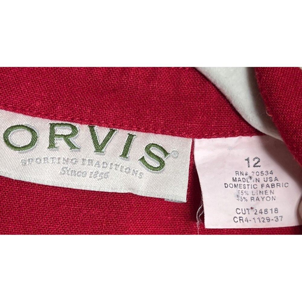 Vtg Orvis Linen Blend Dress Red Button Up Midi Pockets 90s Classic Preppy Wom 12 - Picture 3 of 11